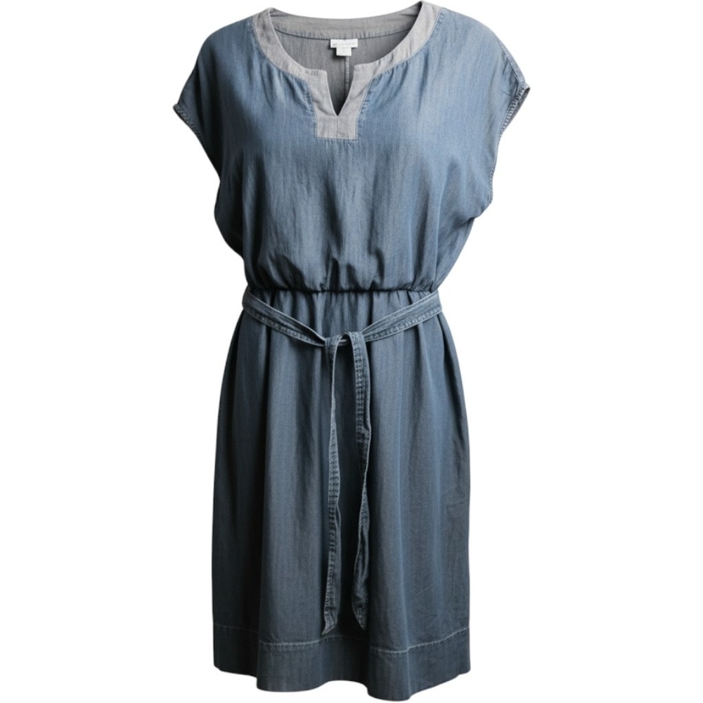 Liz Claiborne Linen Lifestyle Blue Lyocell Blend Belted Shift Dress XL NEW Denim
